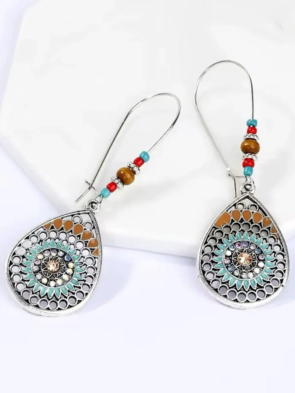 ***Elegant Boho Turquoise Teardrop Filigree Earrings